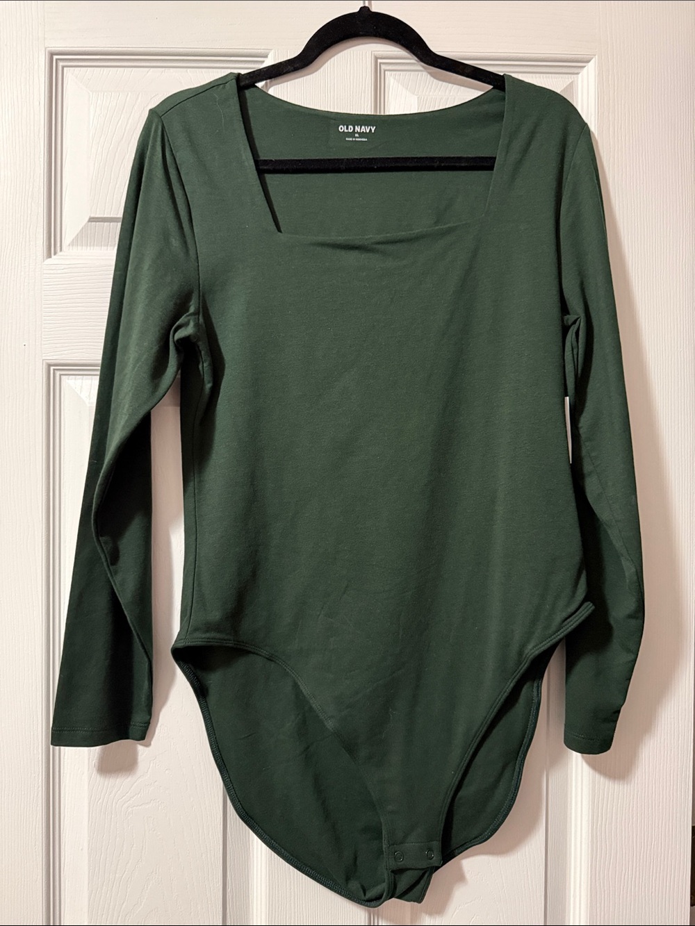 Old Navy Women's Dark Green Long-Sleeve Square Neck Bodysuit